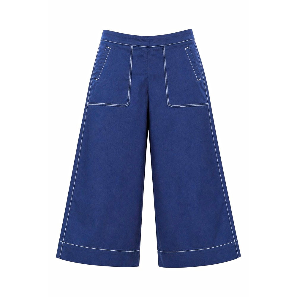 Chico's Women's Blue Wide Leg High Rise Stretch Twill Pants Pockets Size 6